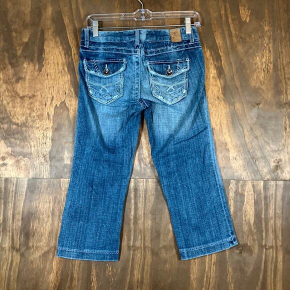 BKE Womens Jeans Blue Capris Denim Starlite Whiskered Heavy Stitching 25 - Picture 9 of 11